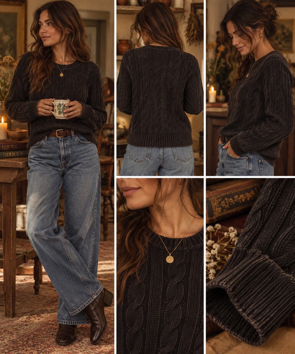 Vintage 90s Express Black Cable Knit Sweater S Sally Owens Witchy Grunge